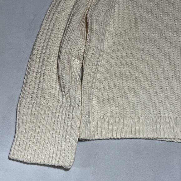 J Crew Heritage Cotton Fisherman Crewneck Sweater Womens L Natural Cream Cropped - Picture 5 of 10